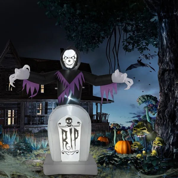 Halloween 8ft Inflatable Grim Reaper & Grave with Lights