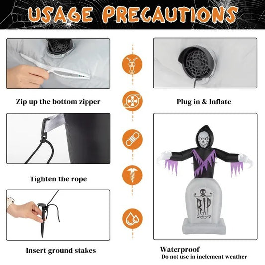 Halloween 8ft Inflatable Grim Reaper & Grave with Lights