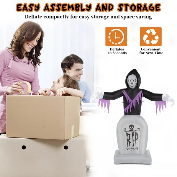 Halloween 8ft Inflatable Grim Reaper & Grave with Lights
